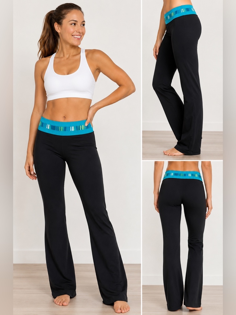 Kirkland Signature Reversible Yoga Pants Black Blue Bootcut Activewear Size S